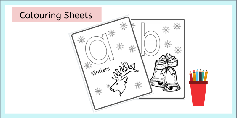Winter words colouring sheets for beginning sounds