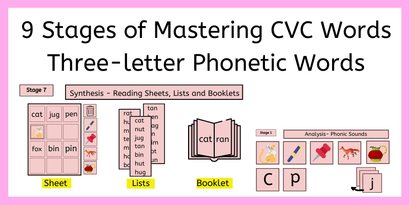 9 Stages of Mastering CVC Words, Montessori Pink Scheme