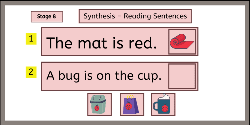 Montessori Pink Scheme Sentence Cards for CVC word sentence practice