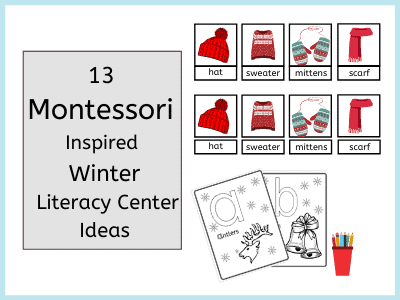 montessori inspired literacy center ideas for winter-winter 3 part cards and winter colluring sheets