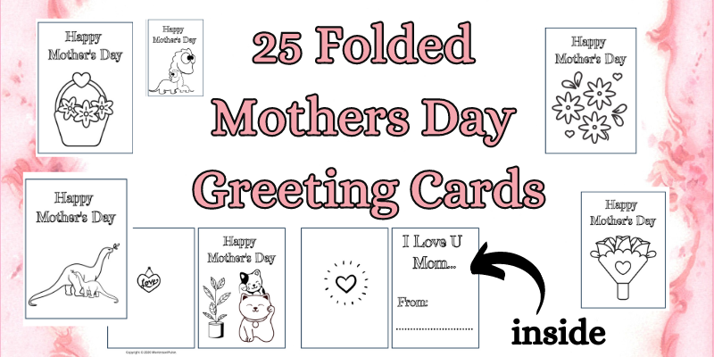 25 folded Mother's day greeting cards in B&W