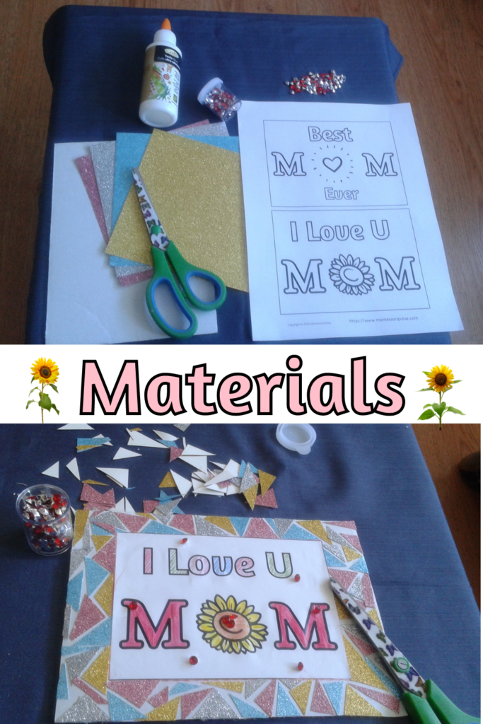 Materials for broken glass frame for Mother's Day