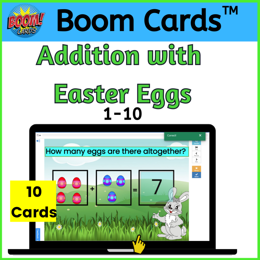 Addition with Easter Eggs, digital, interactive fun Boom Cards