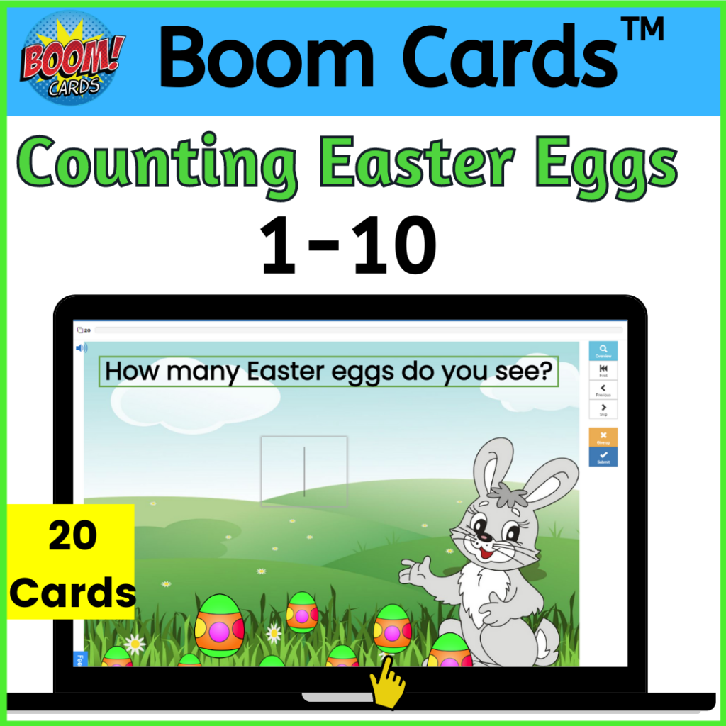 Counting Easter Eggs, fun and interactive digital Math activity, Boom Cards