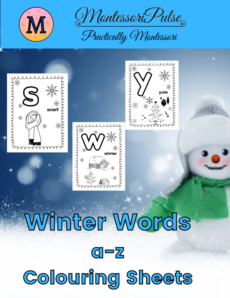 winter words a-z colouring sheets