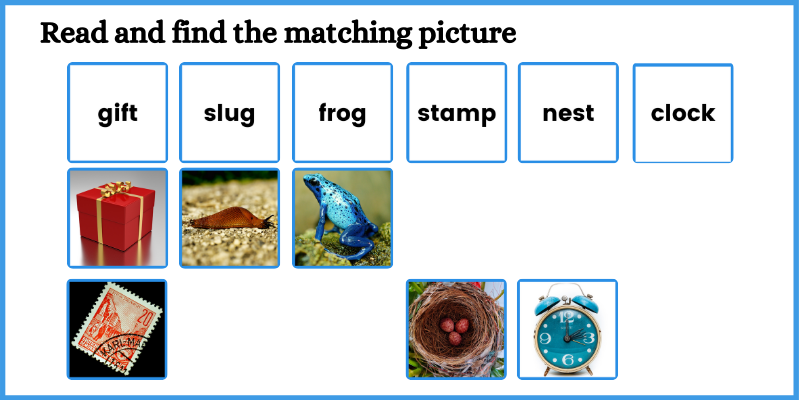 reading consonant blends or long phonetic words to find the matching picture.