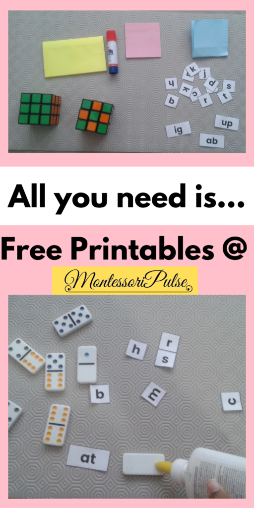 materials needed for cvc word families with domino tiles