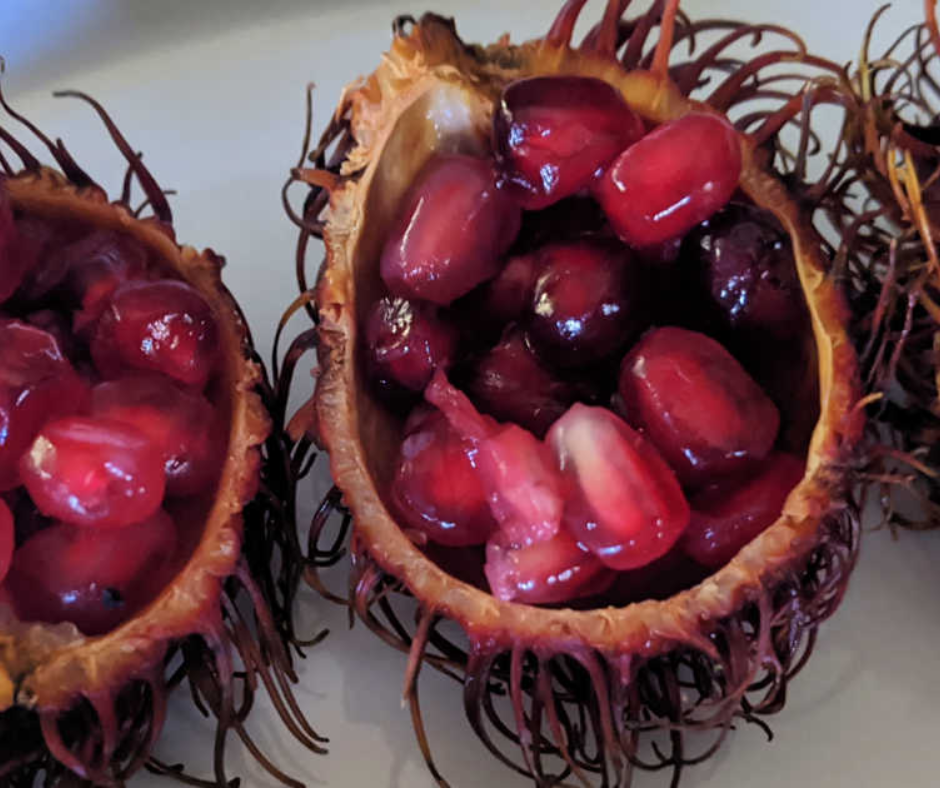 Healthy Halloween snack with pomegranate and rambutan