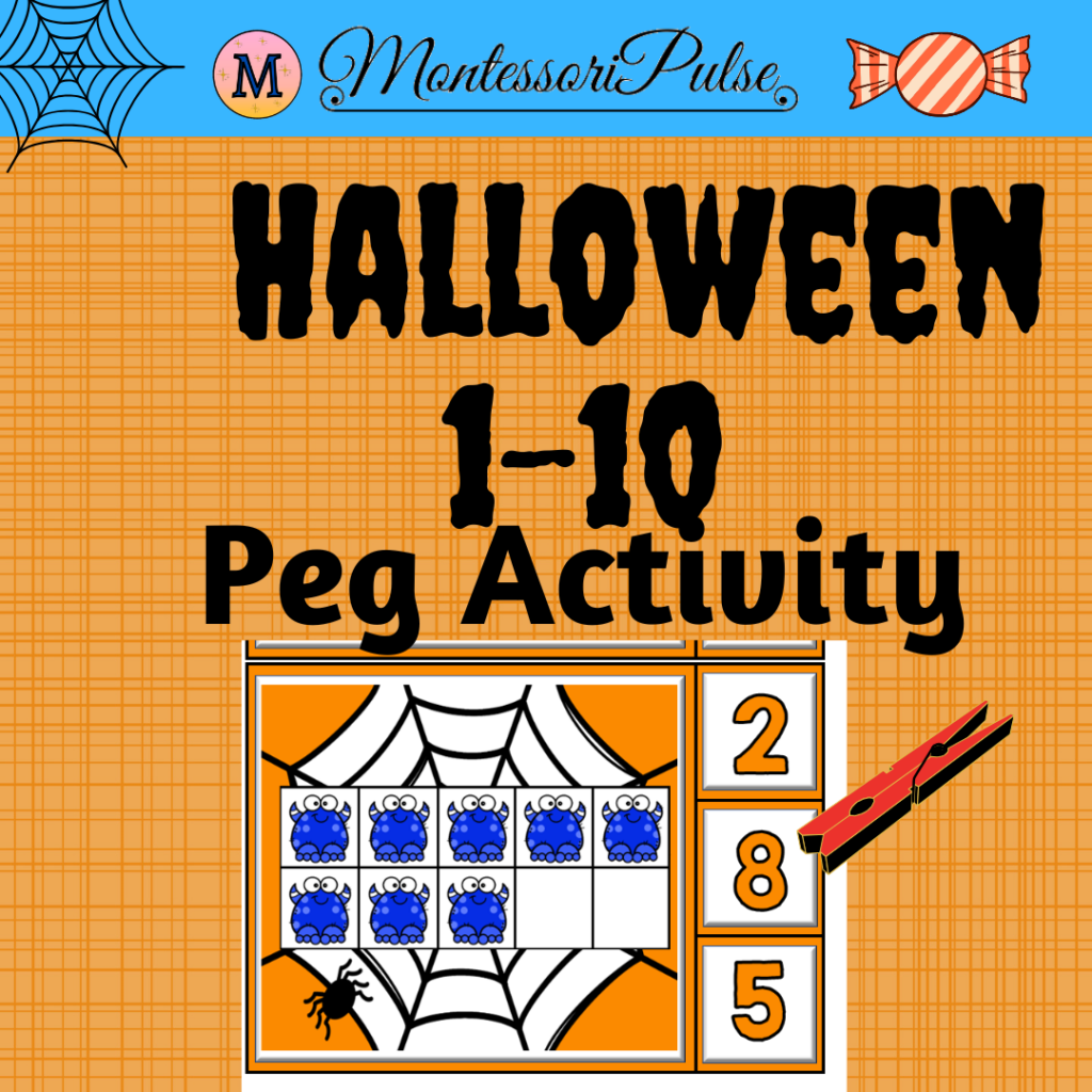 Halloween Peg Number Activity for 1–10 – Fun and engaging math center for preschool and Kindergarten with spooky-themed task cards.