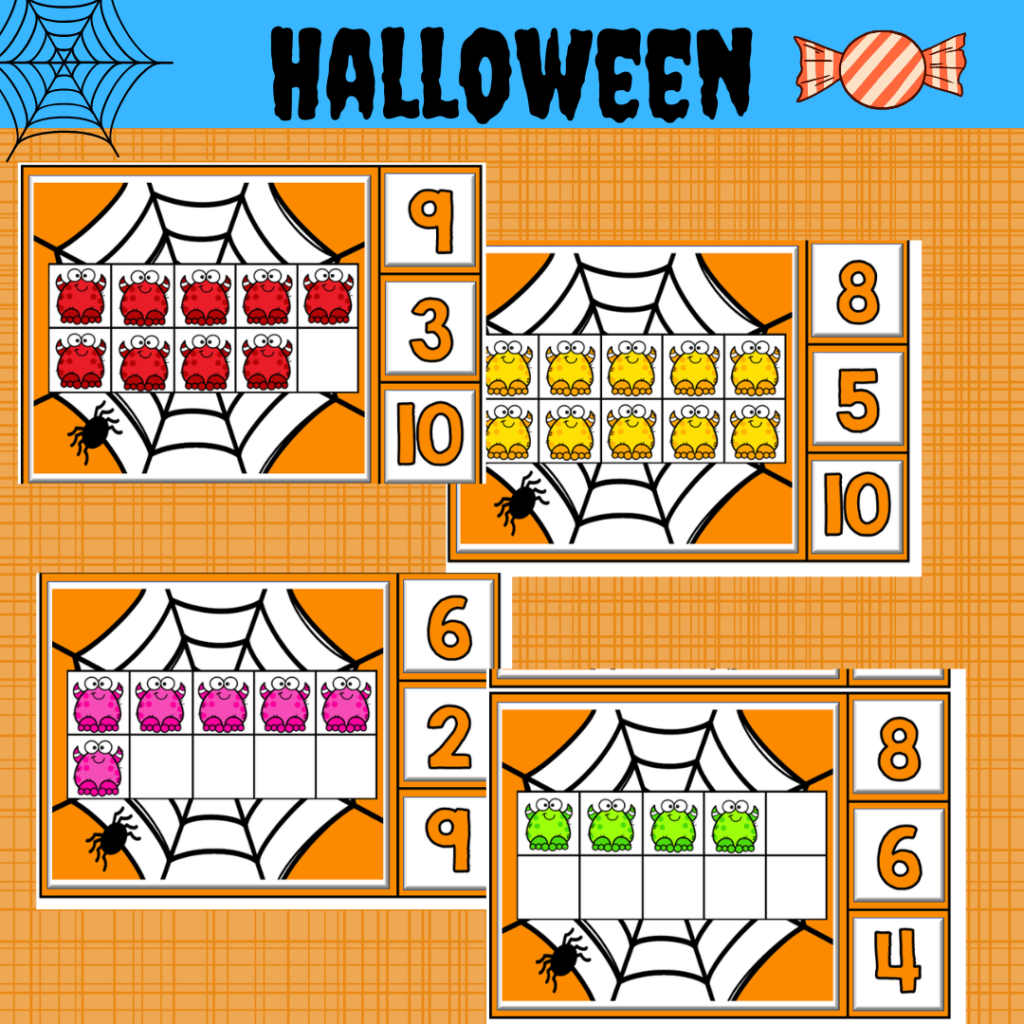Preview of Halloween-themed number peg cards – Hands-on counting practice from 1 to 10 using fun, colorful graphics
